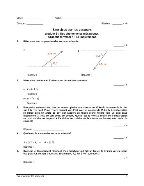Exercices sur les vecteurs corrigÃ©