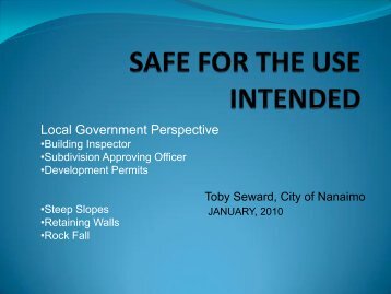 Safe for Use Intended - Building Officials' Association of BC