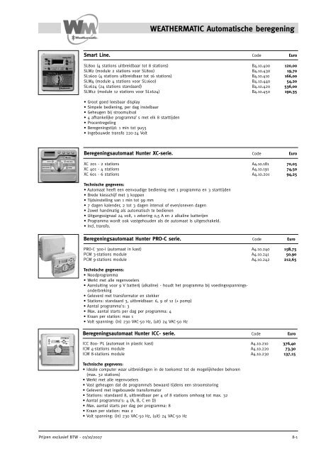 WEATHERMATIC Automatische beregening - VANTORRE pompen