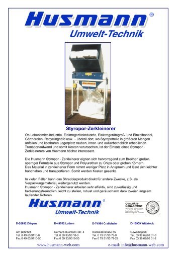 Styropor-Zerkleinerer - husmann umwelt technik