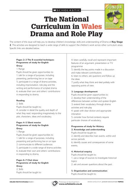 The National Curriculum in Wales Drama and Role Play - Scholastic