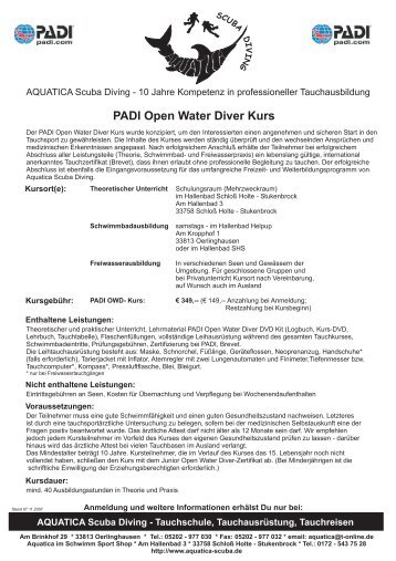 Kursinhalte PADI Open Water Diver Kurs - AQUATICA