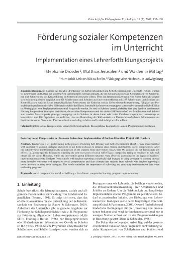 Förderung sozialer Kompetenzen im Unterricht - Lehrstuhl ...