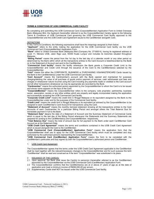 Terms & Conditions of UOB Commercial Card facility - United ...