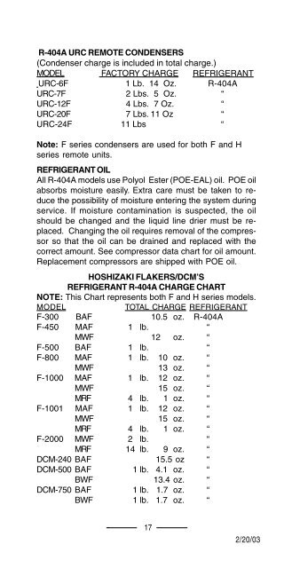 TECH - SPEC'S Technician's Pocket Guide - Hoshizaki America, Inc.