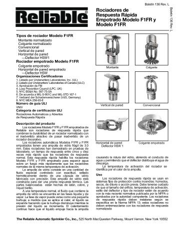 Rociadores Modelo F1FR - Reliable Automatic Sprinkler Co.