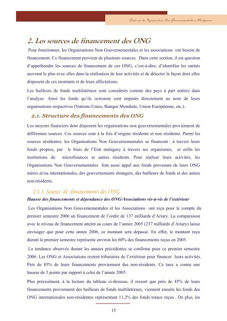 Etude sur les organisations non gouvernementales Ã  Madagascar