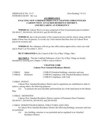 Enacting New Codified Ordinance Chapter ... - City of Bay Village