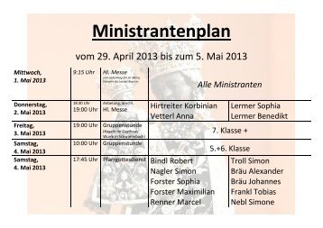 Ministrantenplan - Pfarrei Leiblfing