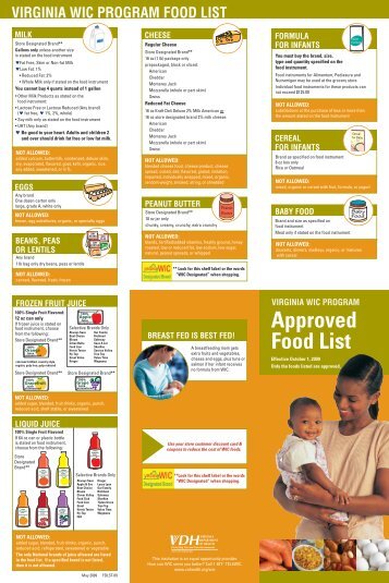 Virginia wic program food list - Office of Family Health Services