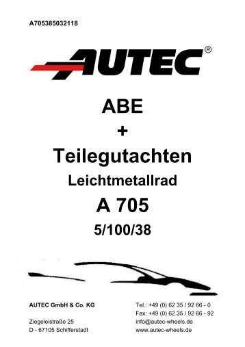 ABE + Teilegutachten A 705 - AUTEC GmbH & Co. KG