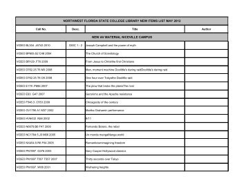 northwest florida state college library new items list may 2012 new ...