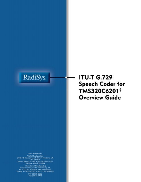 ITU-T G.729 Speech Coder for TMS320C6201 Overview ... - Radisys