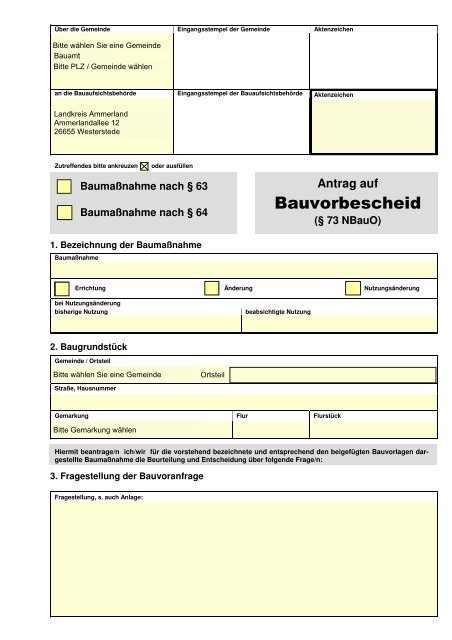 Bauen - Antrag auf Bauvorbescheid - Â§73 NBauO - KDO-KIM