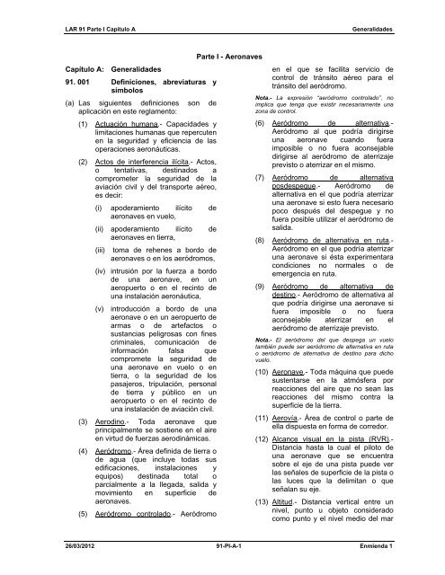 Reglamento AeronÃ¡utico Latinoamericano LAR 91 Reglas ... - ICAO