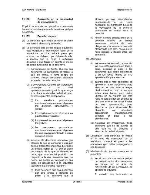 Reglamento AeronÃ¡utico Latinoamericano LAR 91 Reglas ... - ICAO