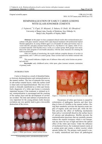 remineralization of early caries lesions with glass ionomer cements