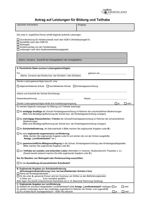 Antrag auf Leistungen fÃ¼r Bildung und Teilhabe - KDO-KIM
