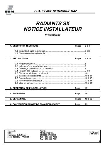 RADIANTS SX NOTICE INSTALLATEUR - Progatec SA