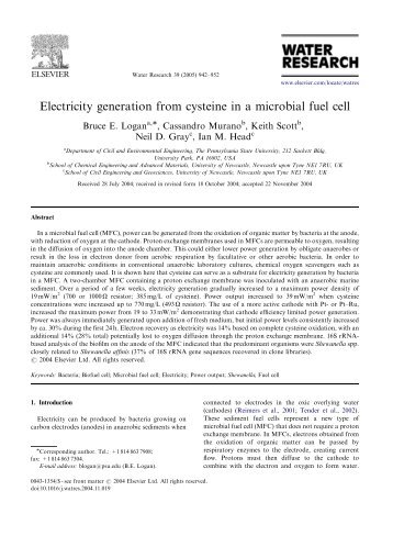 Electricity generation from cysteine in a microbial fuel cell