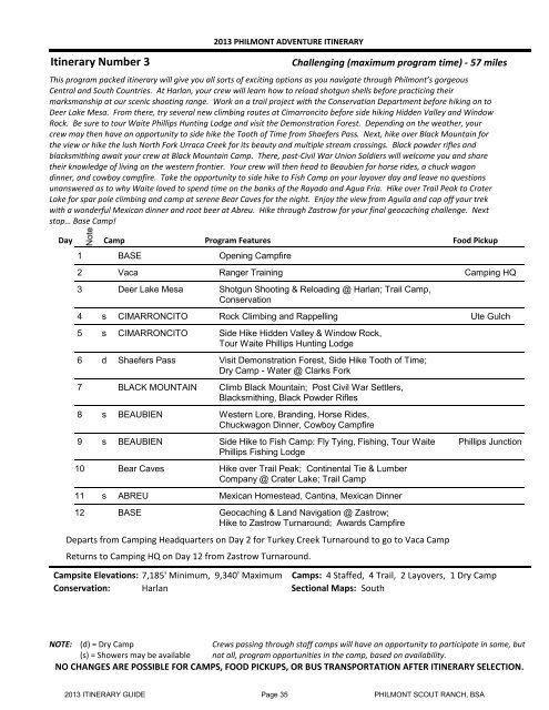 Itinerary 5 - Philmont Document Archives