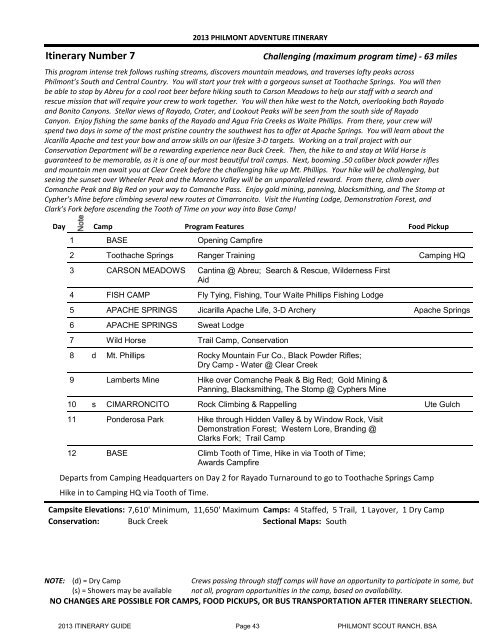 Itinerary 5 - Philmont Document Archives