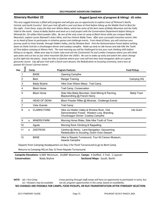 Itinerary 5 - Philmont Document Archives