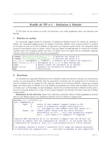 Feuille de TP n 1 â Initiation `a Matlab - ibiblio.org