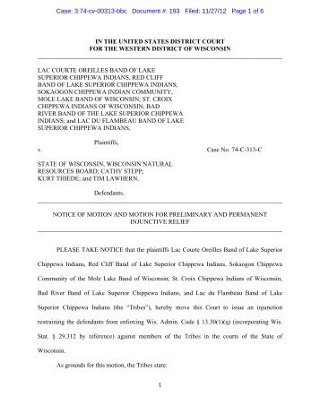 Plaintiff Motion for Preliminary Injunction - Great Lakes Indian Fish ...