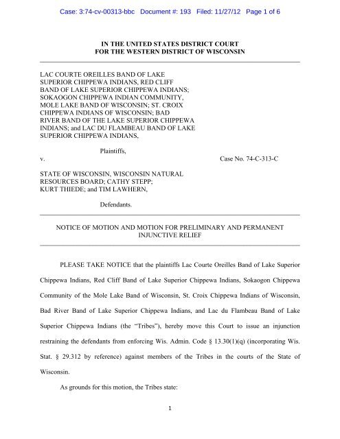 Plaintiff Motion for Preliminary Injunction - Great Lakes Indian Fish ...