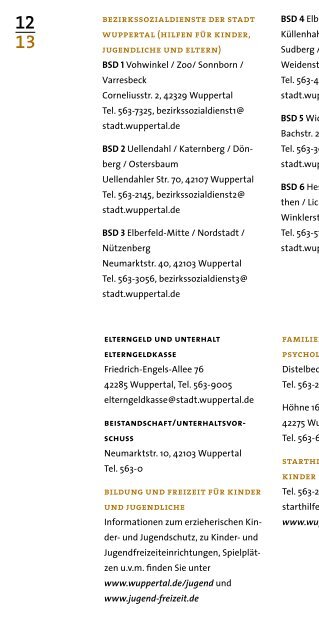 Adressen - Informationen Nützliches Wissen - Stadt Wuppertal