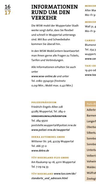 Adressen - Informationen Nützliches Wissen - Stadt Wuppertal