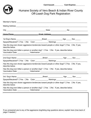 Dog Park Registration Form and Rules - Humane Society of Vero ...
