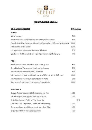Cocktails und Canapées (PDF) - Hotel Seehof Davos