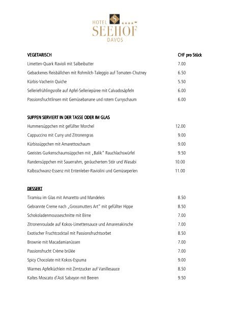 Cocktails und Canapées (PDF) - Hotel Seehof Davos