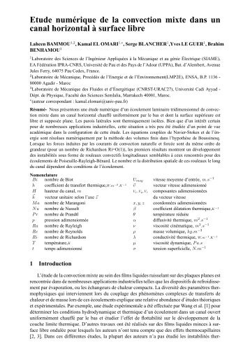 Etude numÃƒÂ©rique de la convection mixte dans un canal horizontal ÃƒÂ  ...