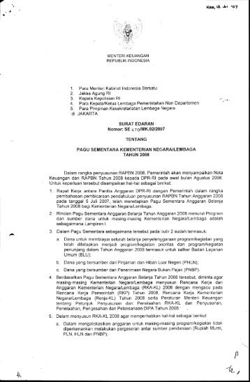 Surat Edaran Menteri Keuangan tentang Pagu Sementara ...