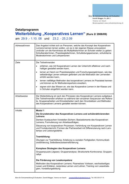 Weiterbildung „Kooperatives Lernen“ (Kurs 2/ 2008/09) - IQES online