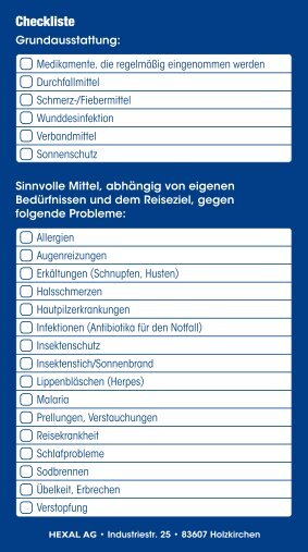 Checkliste Reiseapotheke - Hexal AG