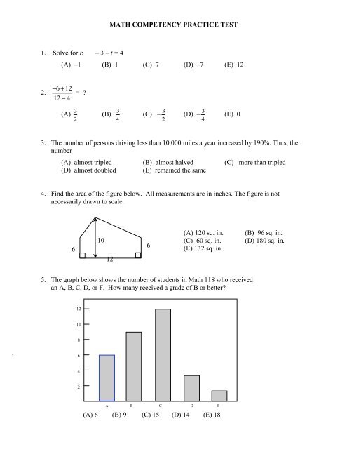 MATH COMPETENCY PRACTICE TEST - Simmons College