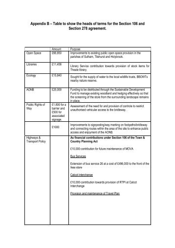 Appendix B â Table to show the heads of terms for the Section 106 ...