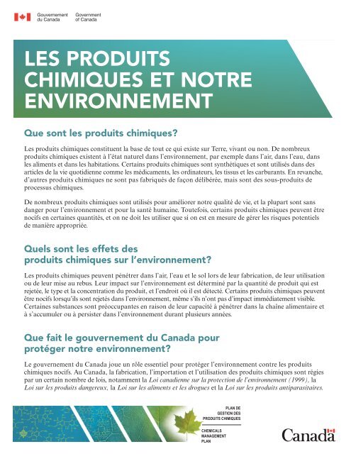 Les produits chimiques et notre environnement - Substances ...