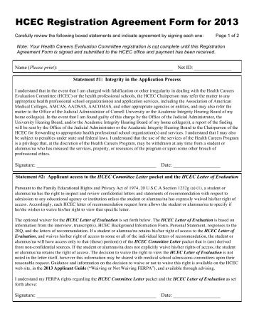 HCEC Registration Agreement Form for 2013 - Cornell Career ...