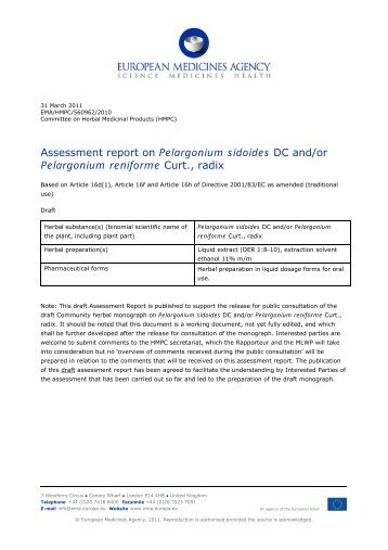 Draft assessment report on Pelargonium sidoides DC and/or ...