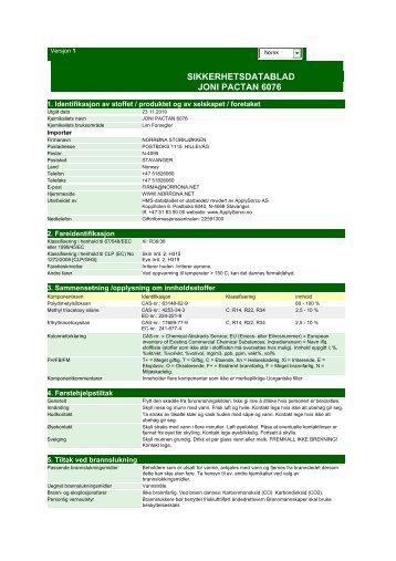 SIKKERHETSDATABLAD JONI PACTAN 6076 - NorrÃ¸na