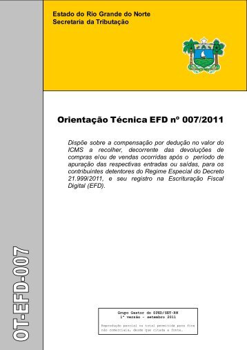 Orientação Técnica EFD - Secretaria de Estado da Tributação ...