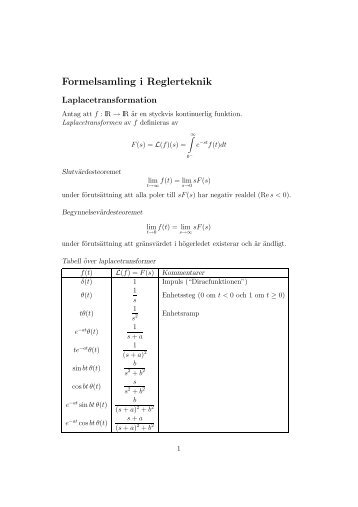 Formelsamling i Reglerteknik