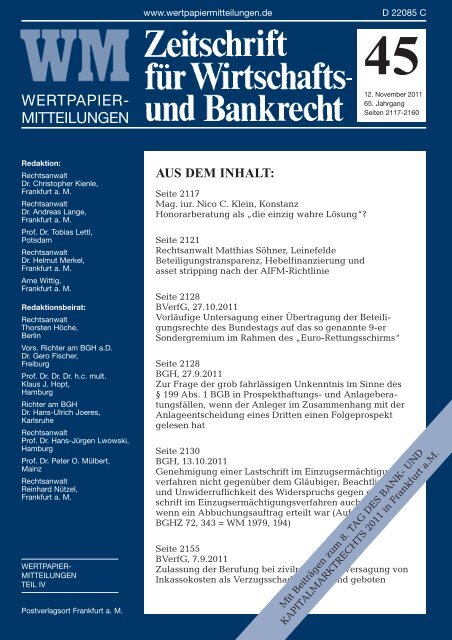 WERTPAPIER- MITTEILUNGEN - WM Wirtschafts- und Bankrecht
