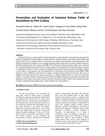 Formulation and Evaluation of Sustained Release Tablet of ...