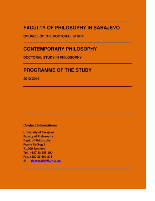 FACULTY OF PHILOSOPHY IN SARAJEVO CONTEMPORARY ...